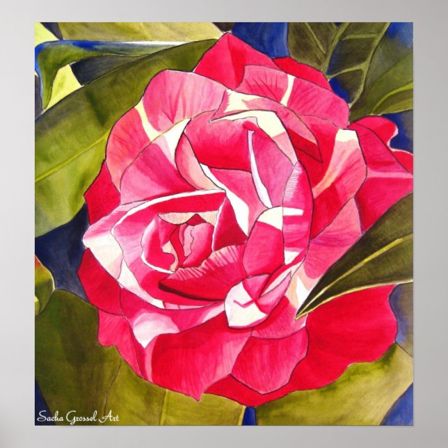 Poster Peinture de fleurs rose Camellia (Devant)