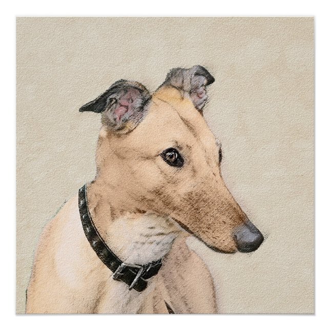 Poster Peinture de Greyhound - Joli Art Original de Chien (Devant)
