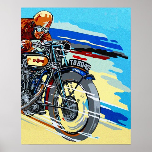 Poster Peinture de motocycliste rétro (Devant)