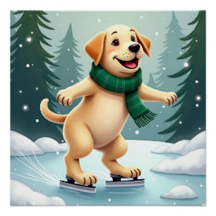 Poster Peinture de Noël de Labrador Retriever patinant su