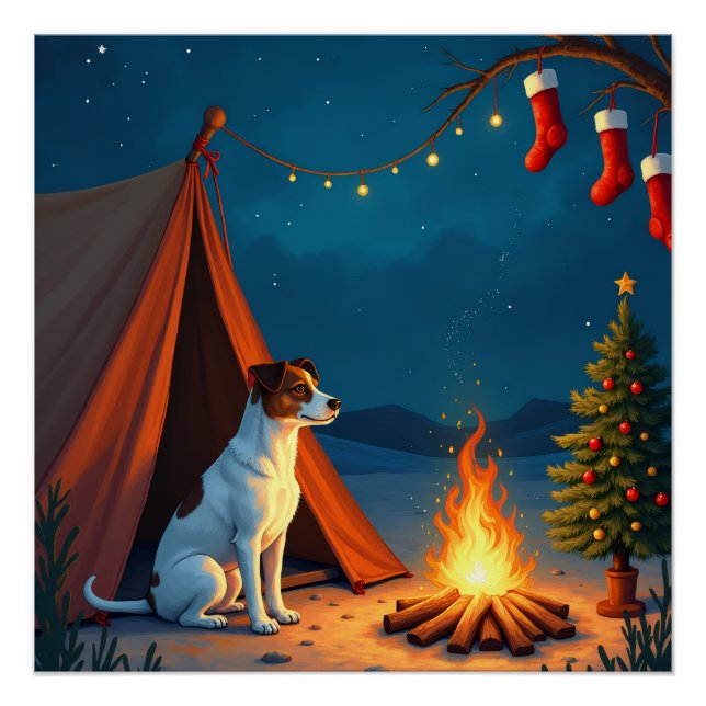 Poster Peinture de nuit de camping de Noël Jack Russell (Devant)