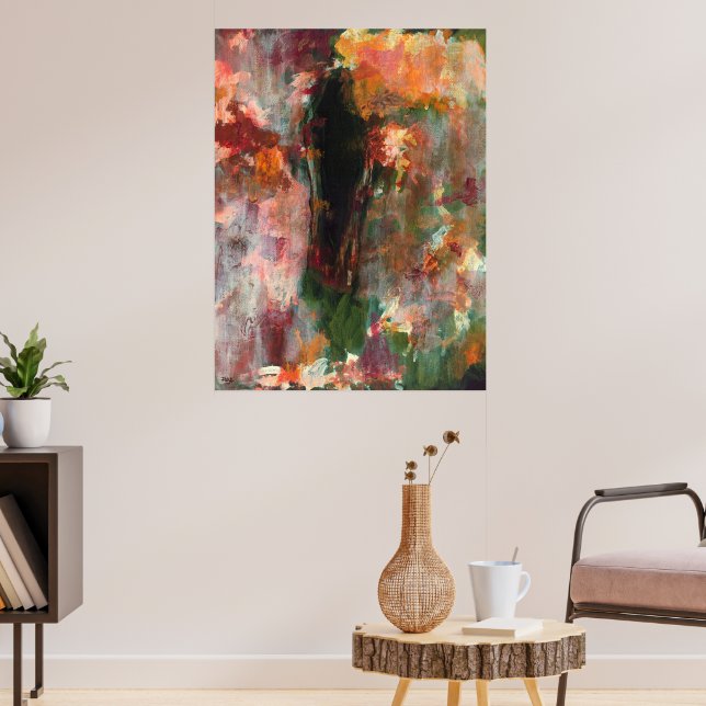 Poster Peinture de paysage abstrait vert orange noir (Salon 3)
