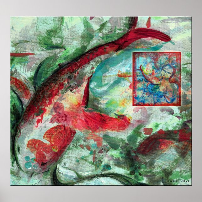 Poster Peinture de poissons de carpe de Koi (Devant)
