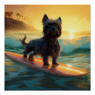 Poster Peinture de surf de plage Affenpinscher