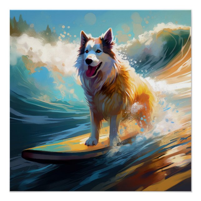 Poster Peinture de surf de plage de Malamute d'Alaska (Devant)