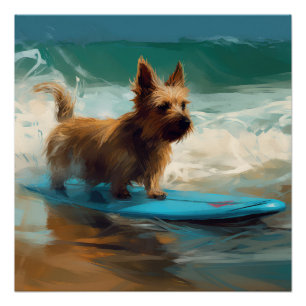 Poster Peinture de surf de plage de Terrier Australien