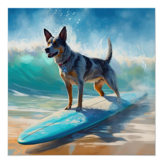 Poster Peinture de Surf sur la Plage au Blue Heeler (Devant)