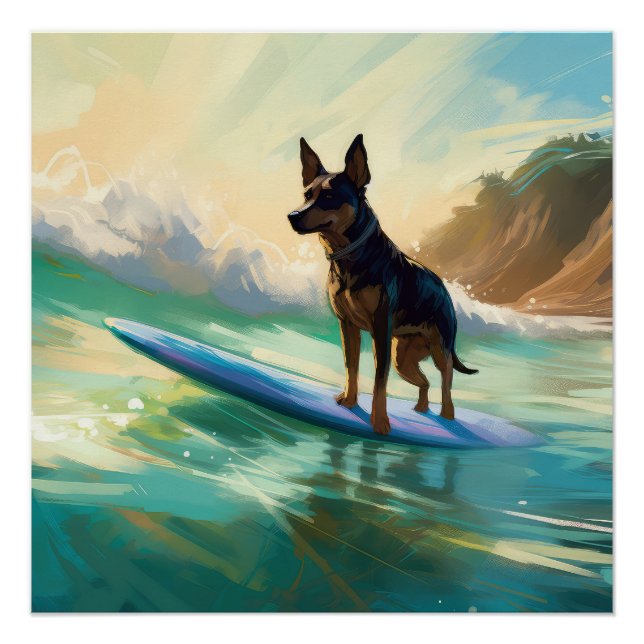 Poster Peinture de Surf sur Plage de Kelpie Australien (Devant)