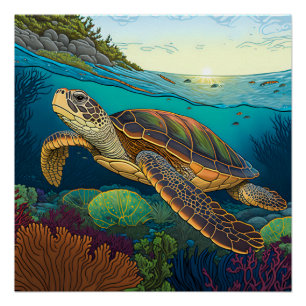 Poster Peinture de tortue pour la chambre d'enfant