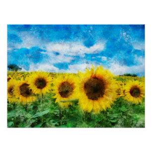 Poster Peinture de tournesols