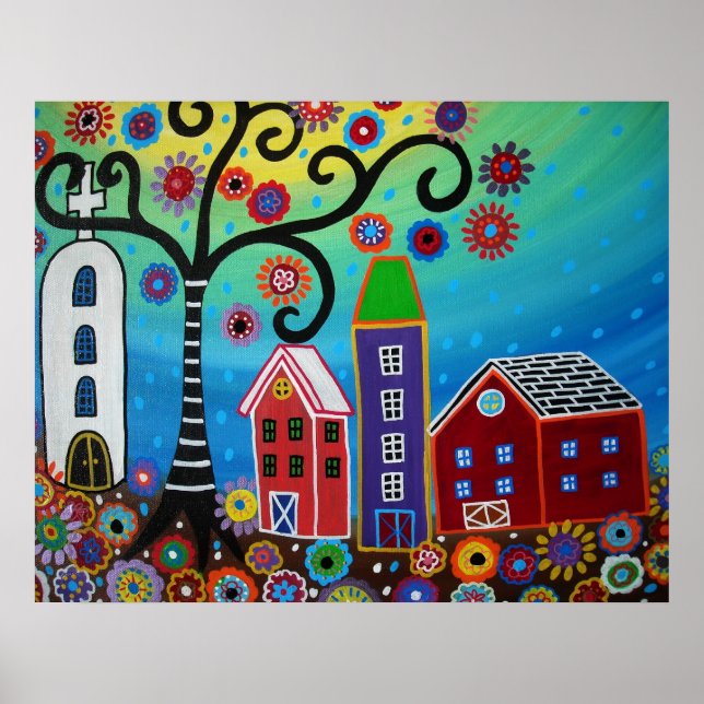 POSTER PEINTURE DE VILLE MEXICAINE (Devant)