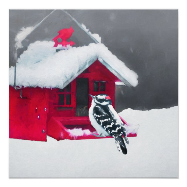 Poster Peinture Downy Woodpecker - Art original pour oise (Devant)