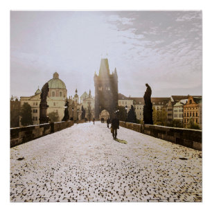 Poster Peinture du pont Charles à Prague au lever du sole