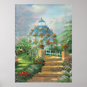 Poster Peinture D'Un Gazebo Couvert De Fleur En Été