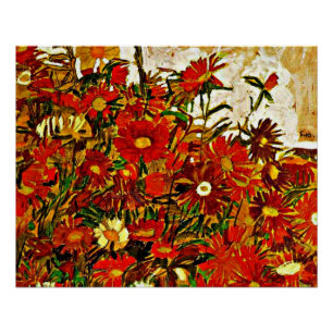 Poster Peinture Egon Schiele, Champ de fleurs