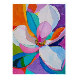 Poster Peinture florale abstraite vibrante de magnolia