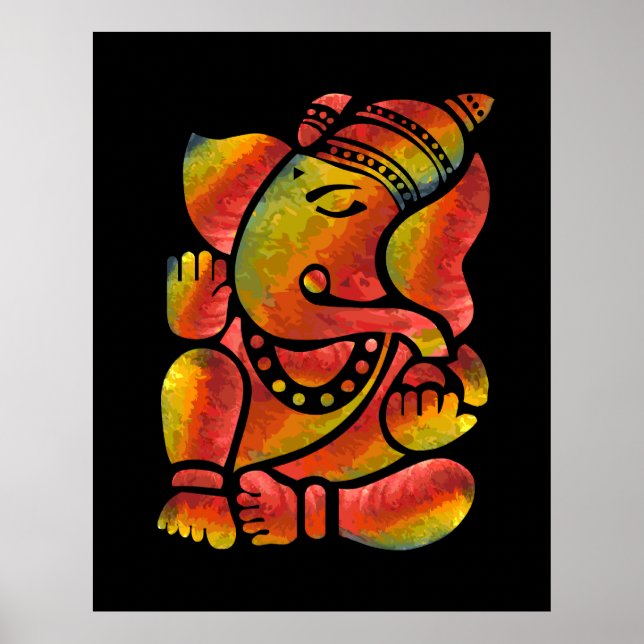 Poster Peinture Ganesha colorée (Devant)