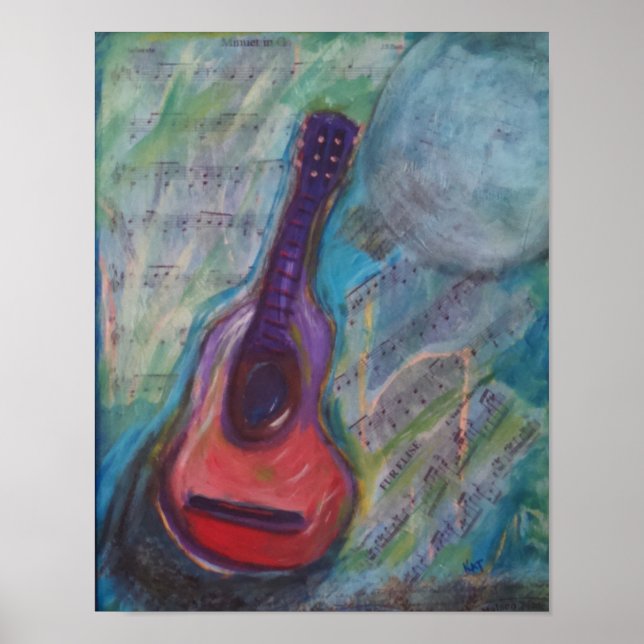 Poster Peinture impressionniste de guitare (Devant)