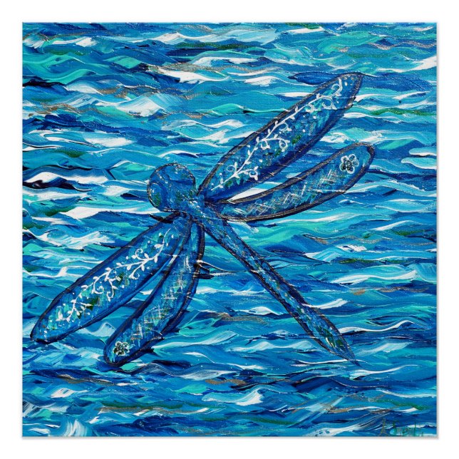 Poster Peinture Libellule Bleue (Devant)