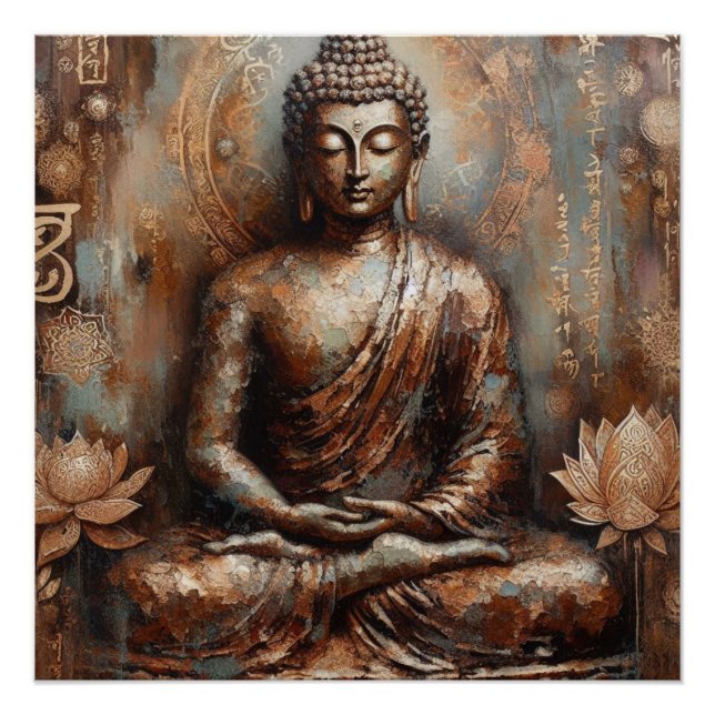 POSTER PEINTURE MÉTALLIQUE BOUDDHA ART #12 (Devant)