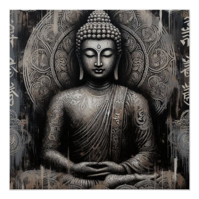 POSTER PEINTURE MÉTALLIQUE BOUDDHA ART #21 (Devant)