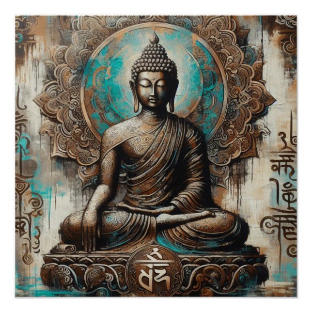 POSTER PEINTURE MÉTALLIQUE BOUDDHA ART #24 (Devant)