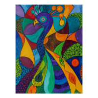 Peinture mosaïque abstraite et vibrante de paon