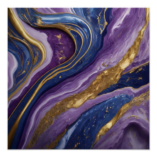 Poster Peinture murale Abstraite de luxe | Violet, bleu e (Devant)