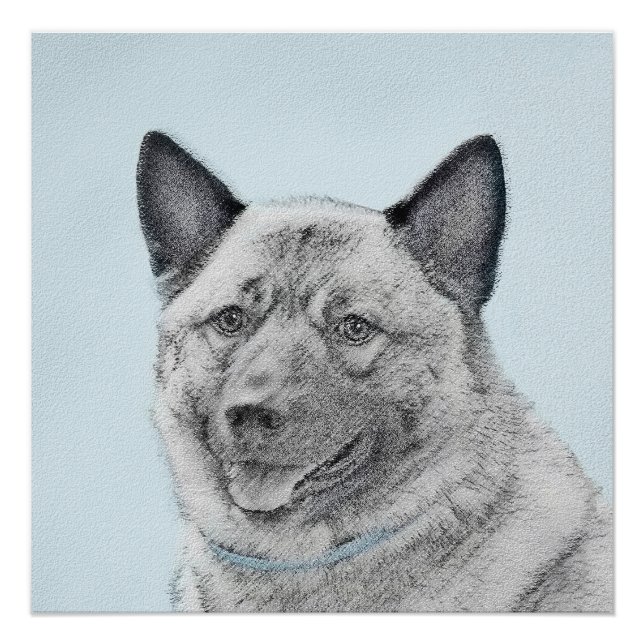 Poster Peinture norvégienne Elkhound - Art original Chien (Devant)