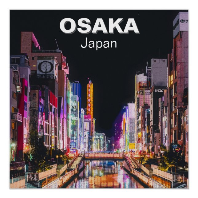 Poster Peinture numérique d'Osaka Japon la nuit  (Devant)