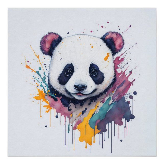 Poster Peinture Panda Splash Art (Devant)