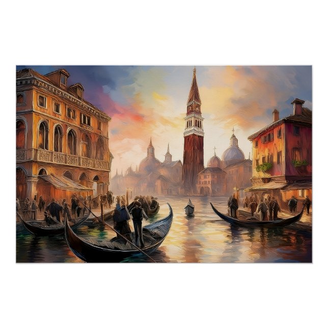 Poster Peinture Paysage de Venise avec Gondolas & San Mar (Devant)