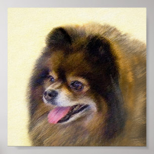 Poster Peinture Poméranienne Noir et Tan Art Chien origi