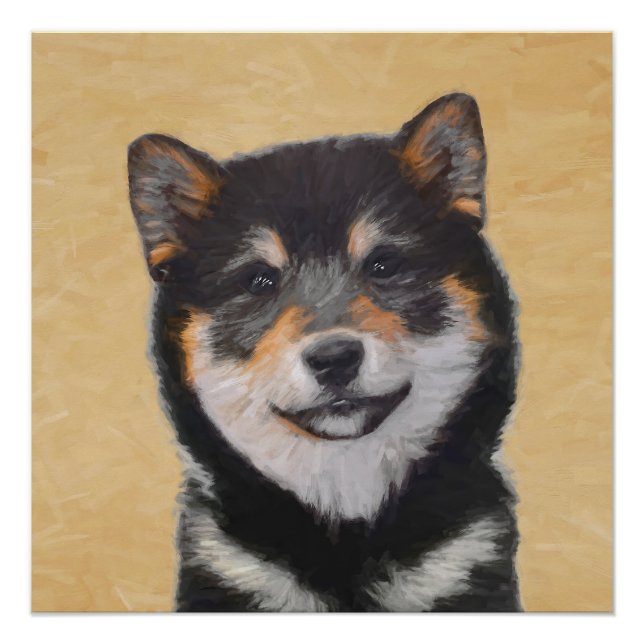 Poster Peinture Shiba Inu (Noir et Tan) - Art Chien (Devant)