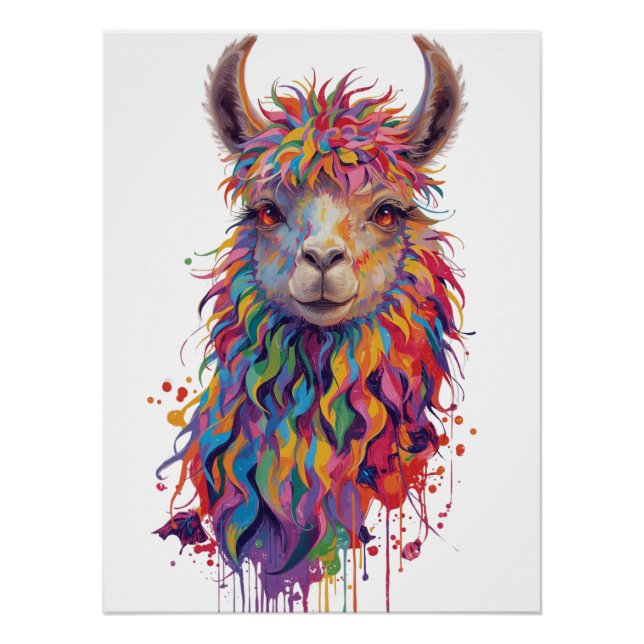 Poster Peinture Whimsical Rainbow Llama (Devant)