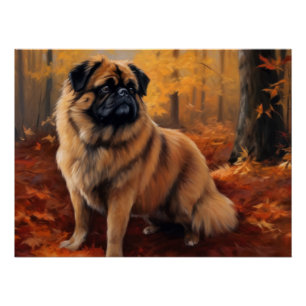 Poster Pekingese à l'automne Feuilles automne Inspire