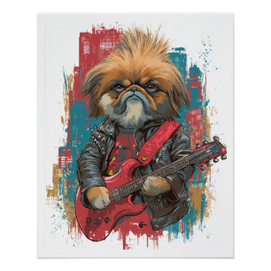 Poster Pékinois Punk Rock � Chien Rebelle