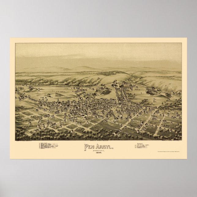 Poster Pen Argyl, PA Carte panoramique - 1894 (Devant)