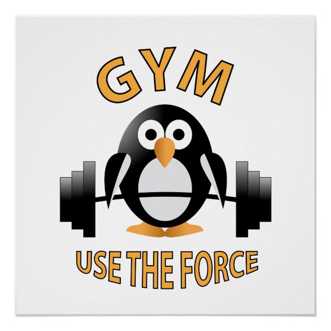 Poster Penguin with a barbell (Devant)
