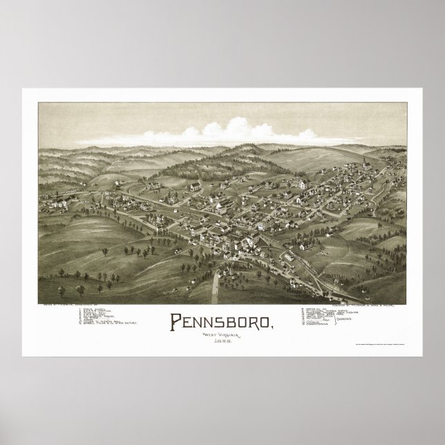 Poster Pennsboro, WV Panoramic Map - 1899 (Devant)