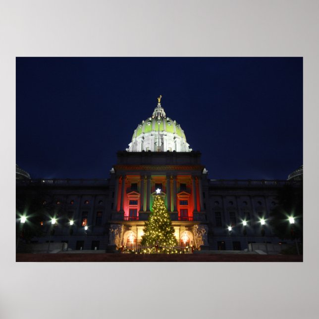 Poster Pennsylvania State Capitol Christmas Tree Lights (Devant)