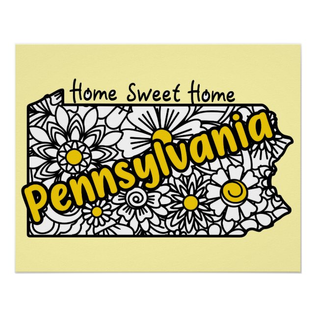 Poster Pennsylvanie Doodle Flowers (Devant)