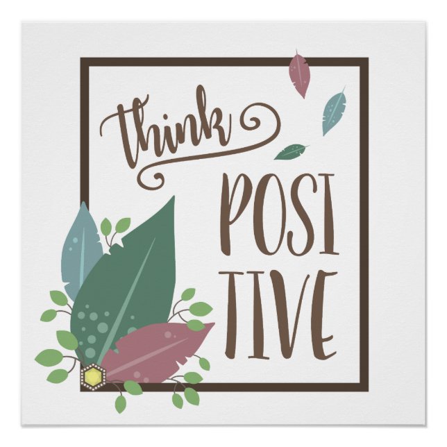 Poster Pensez positif inspirant citation plume boho (Devant)