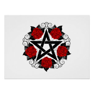 Poster Pentagramme aux roses rouges
