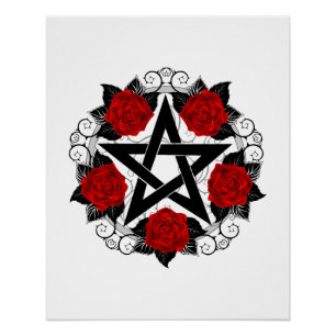 Poster Pentagramme aux roses rouges