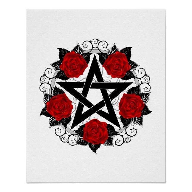 Poster Pentagramme aux roses rouges (Devant)