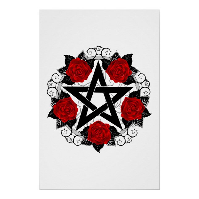 Poster Pentagramme aux roses rouges (Devant)