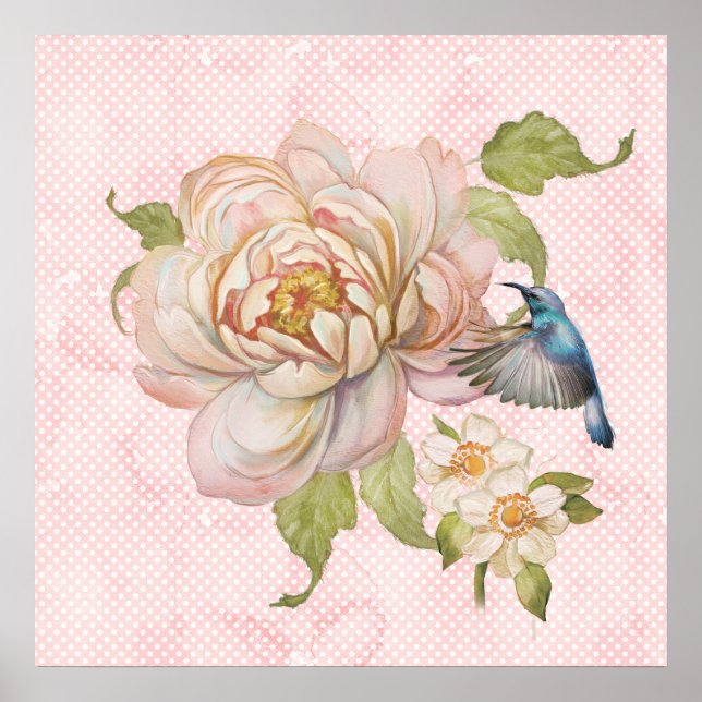 Poster Peony Bouquet et Hummingbird (Devant)