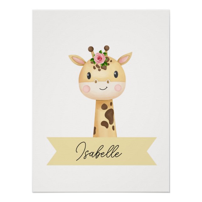 Poster Pépinière de girafe mignonne personnalisée (Devant)