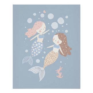 Poster Pépinière Mermaid Imprimer pour enfants Playroom P